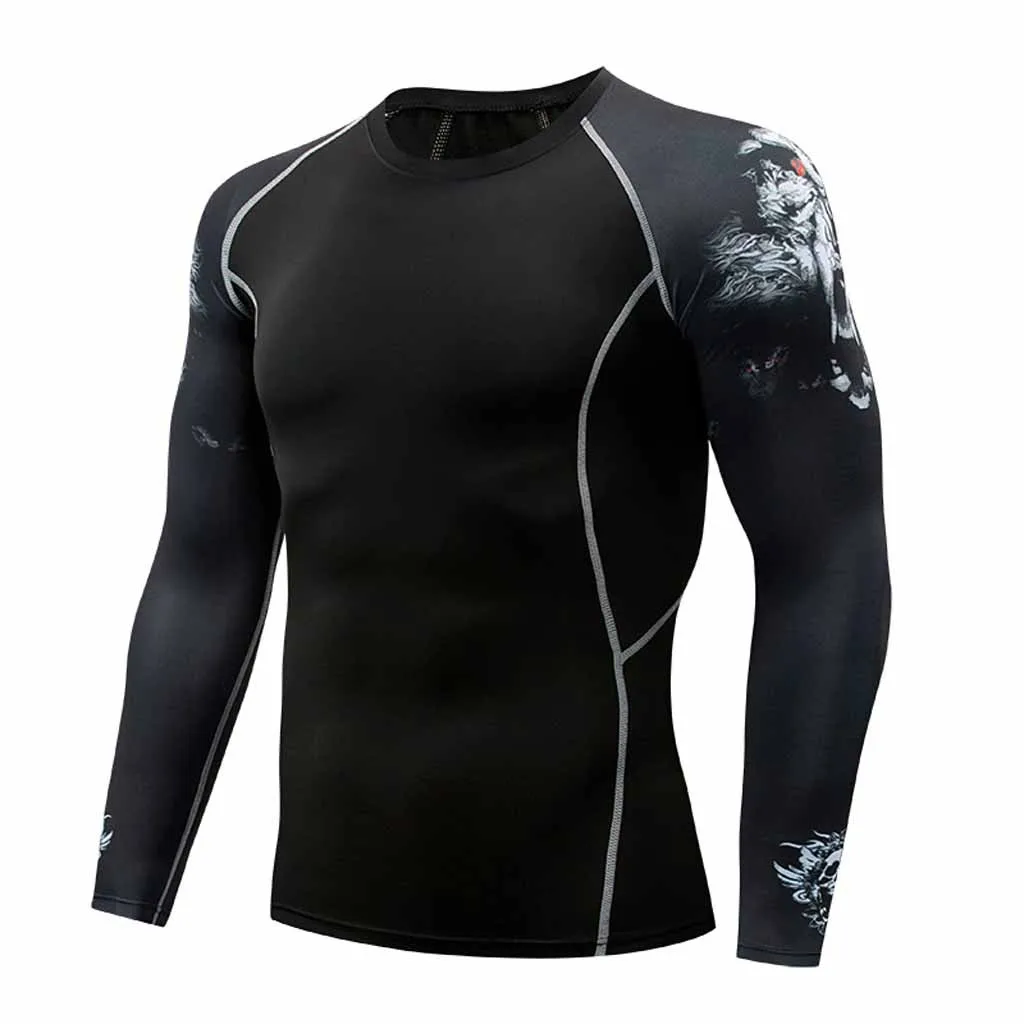 

Sports men's clothing running fitness Fashion Men's Long Sleeve Yoga Fitness Print Casual T-Shirt Sport Top Blouse outdoor