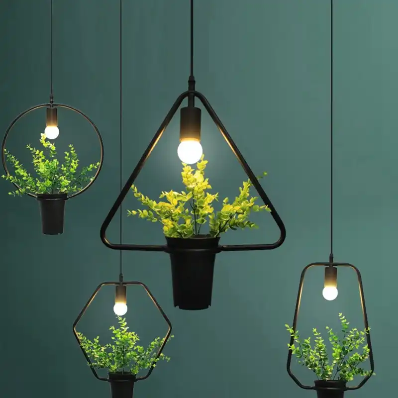 Lukloy Modern Frame Light Grass Flower Plant Pots Pendant