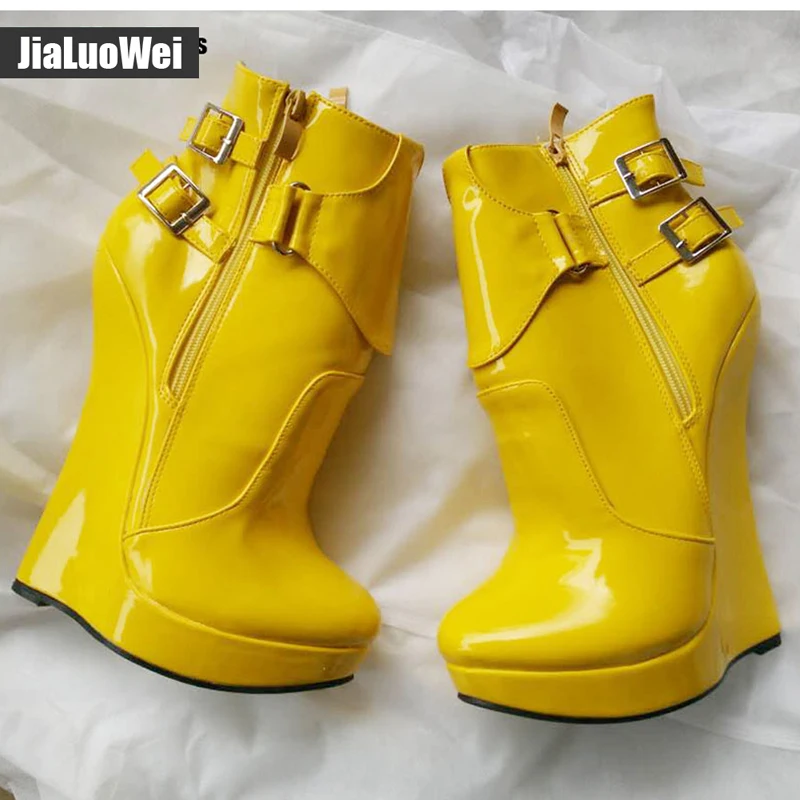 Jialuowei/женские сапоги на высоком каблуке 7 дюймов; пикантная обувь на очень высоком каблуке и платформе; Фетиш-Обувь На танкетке; ботильоны с пряжкой и ремешками; размеры 36-46