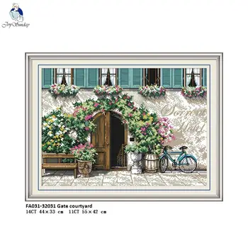 

The Gate Courtyard Patterns Needlework Set Print Fabric 14CT and 11CT Cross Stitch Kits DIY Hand Work For Embroidery Home Decor