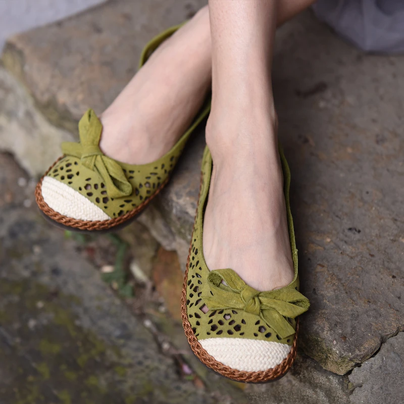

Artmu Fashion Bow Women Shoes Handmade Genuine Leather Shoes Woman Flats Sweet Hollow Lady Loafers Female Shoe Soft Bottom