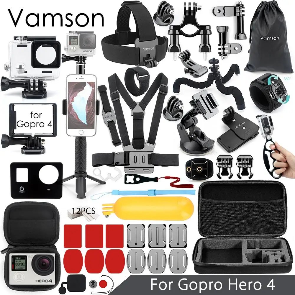 

Vamson for Gopro Hero 4 Accessories Set Super Kit Waterproof Housing case Tripod Monopod for Go pro hero 4 Action Camera VS08
