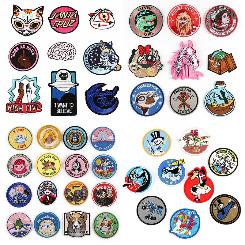 

5PCS/Lot High Quality Badge Round Accessories Cartoon Patches for Clothing English Letters Embroidery Patches for Clothing Patch