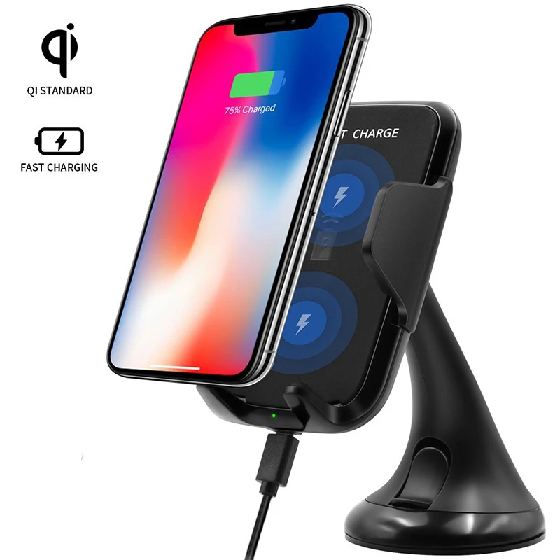 Adjustable Qi Wireless Car Charger Phone Mount Holder Fast