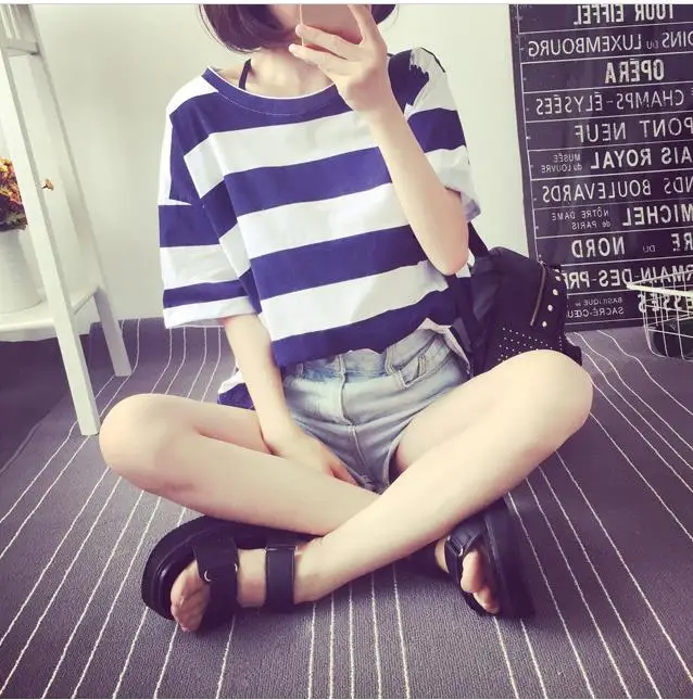 

2018 Summer New Korean Striped Short-Sleeve T-Shirt