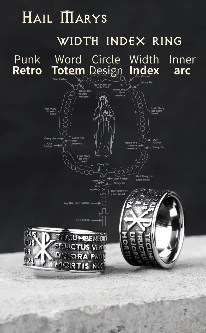 «Радуйся, Мария» Писания Библии буквы Винтаж кольцо из нержавеющей стали для женщин и мужчин