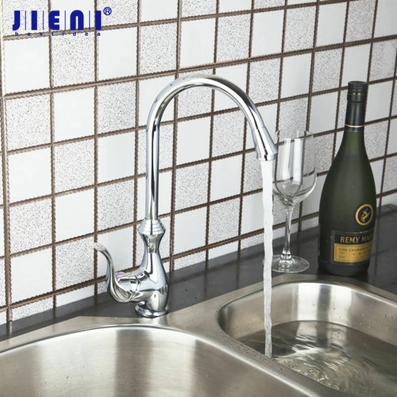 

JIENI Sliver Polish Chrome Stream Spray Rotated Kitchen Swivel Basin Sink Deck Mount Water Tap Vessel Lavatory Tap Mixer Faucet