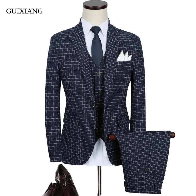 New arrival style men high end boutique business casual grid suit men's