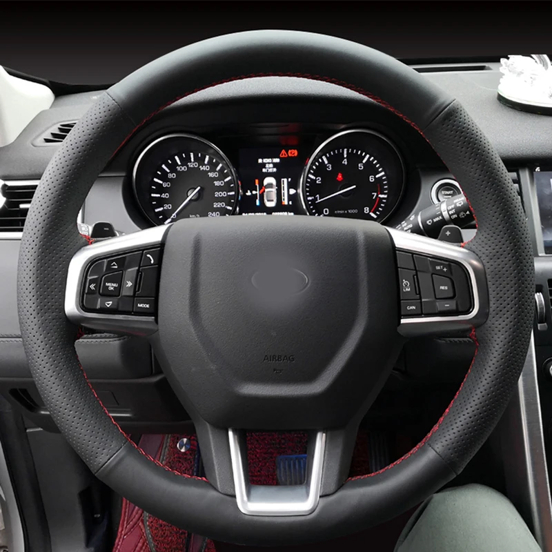 

Free Shipping High Quality cowhide Top Layer Leather handmade Sewing Steering wheel covers protect For Land Rover Discovery