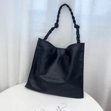 Повседневная тканая женская сумка, Большая вместительная женская сумка из искусственной кожи, большая женская сумка через плечо, черная сумка-мешок, женские сумки