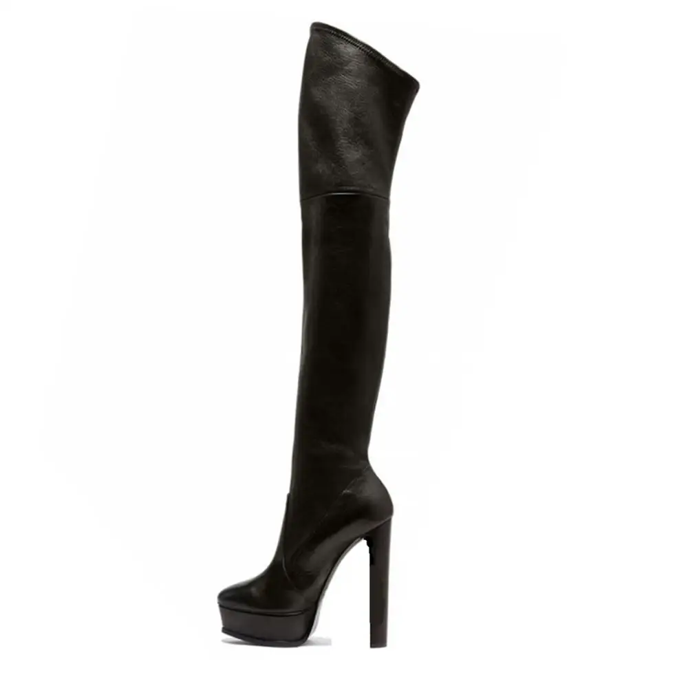Arden Furtado/ г. Демисезонные ботфорты на высоком каблуке 14 см и платформе с круглым носком, высокие сапоги до бедра Модные женские эластичные сапоги - Цвет: black