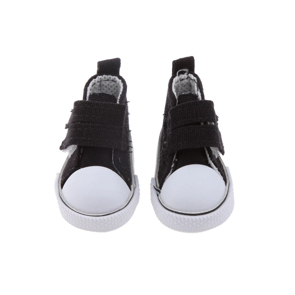 Pair of 4.8cm Canvas Touch Fastening High Top Shoes for 1/6 BJD Doll Black