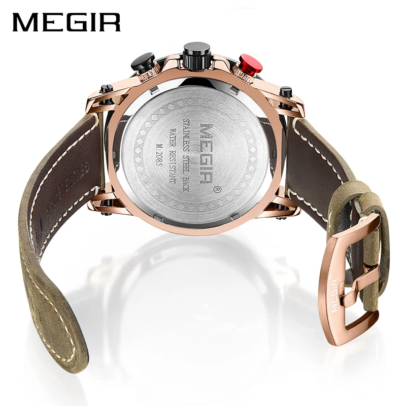 Günstige MEGIR Männer Sport Uhren Top Marke Luxus Leder Quarzuhr Männer Uhr Wasserdicht Armee Military Armbanduhren Relogio Masculino