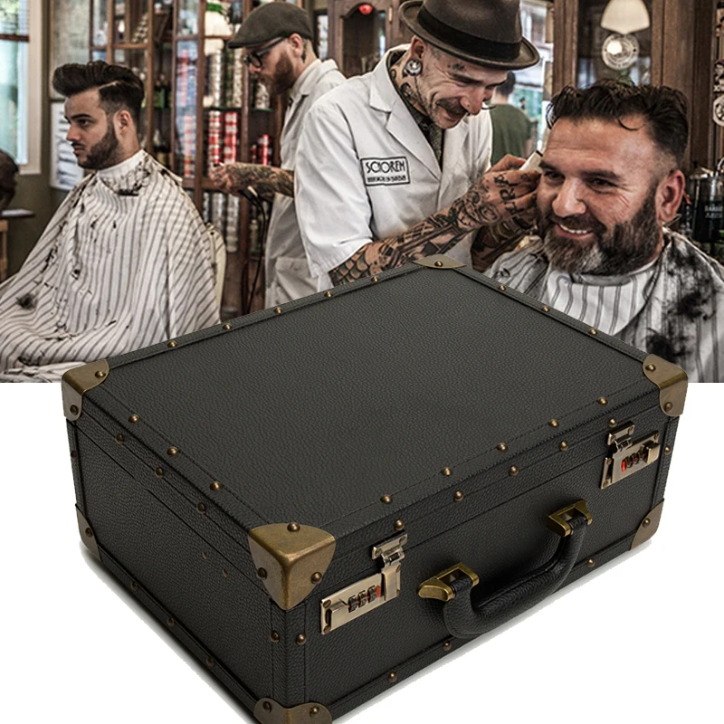 

Luxury Hairdressing toolbox portable suitcase bag large retro hair stylist push-cut bag air duct storage box skull travel case