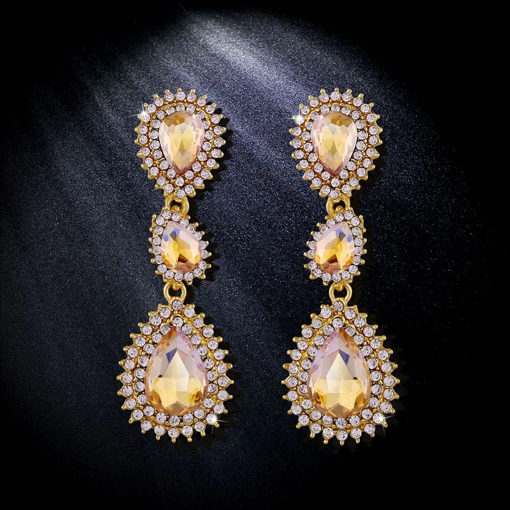 

FLOLA Gold Crystal Drop Earrings Rhinestone Long Gold Earrings for Women Wedding Jewelry Luxury Big Crystal ersj41