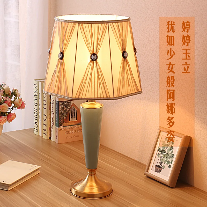 

YOOK American Copper Table Lamp Jingdezhen Ceramic Table Lamp for Bedroom Bedside LED Table Lamp 220v 110v E27