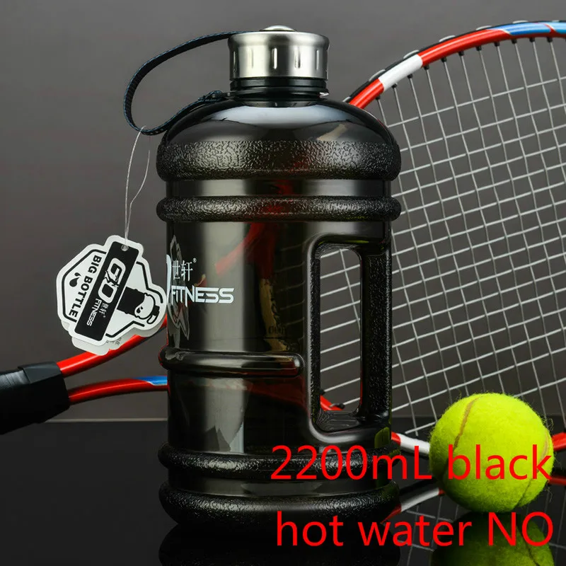Горячая Распродажа, Мужская Спортивная бутылка для воды, большая емкость, портативная, для улицы, пластиковая, 2,2 л/л, супер ведро, чайник - Цвет: 2200mL black