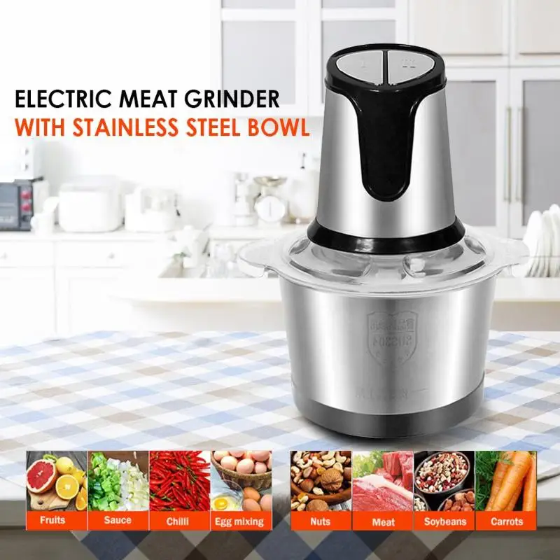 Stainless Steel 2 Speeds 2L Big Capacity Household Electric Meat Grinder big capacity Chopper Meat Grinder Household Mincer Food