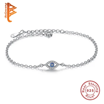 

BELAWANG Authentic 925 Sterling Silver CZ Micro Pave Link Chain Bracelets & Bangles Eye Charm bracelet for Women Wedding Jewelry