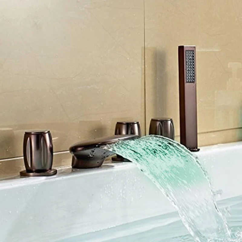 

Oil Rubbed Bronze LED Bath Tub Faucet Three Handles Mixer Tap Centerset