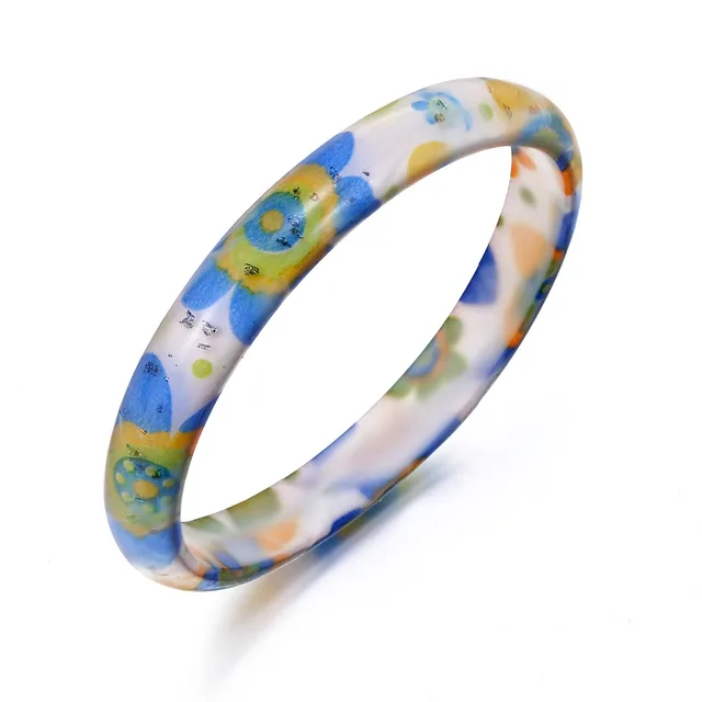 2pcs Fashion Jewelry Colorful Acrylic Bracelets Bangles 2pcs Fashion Jewelry Colorful Acrylic Bracelets Bangles For Women Flower Pattern Round Hand Bracelet
