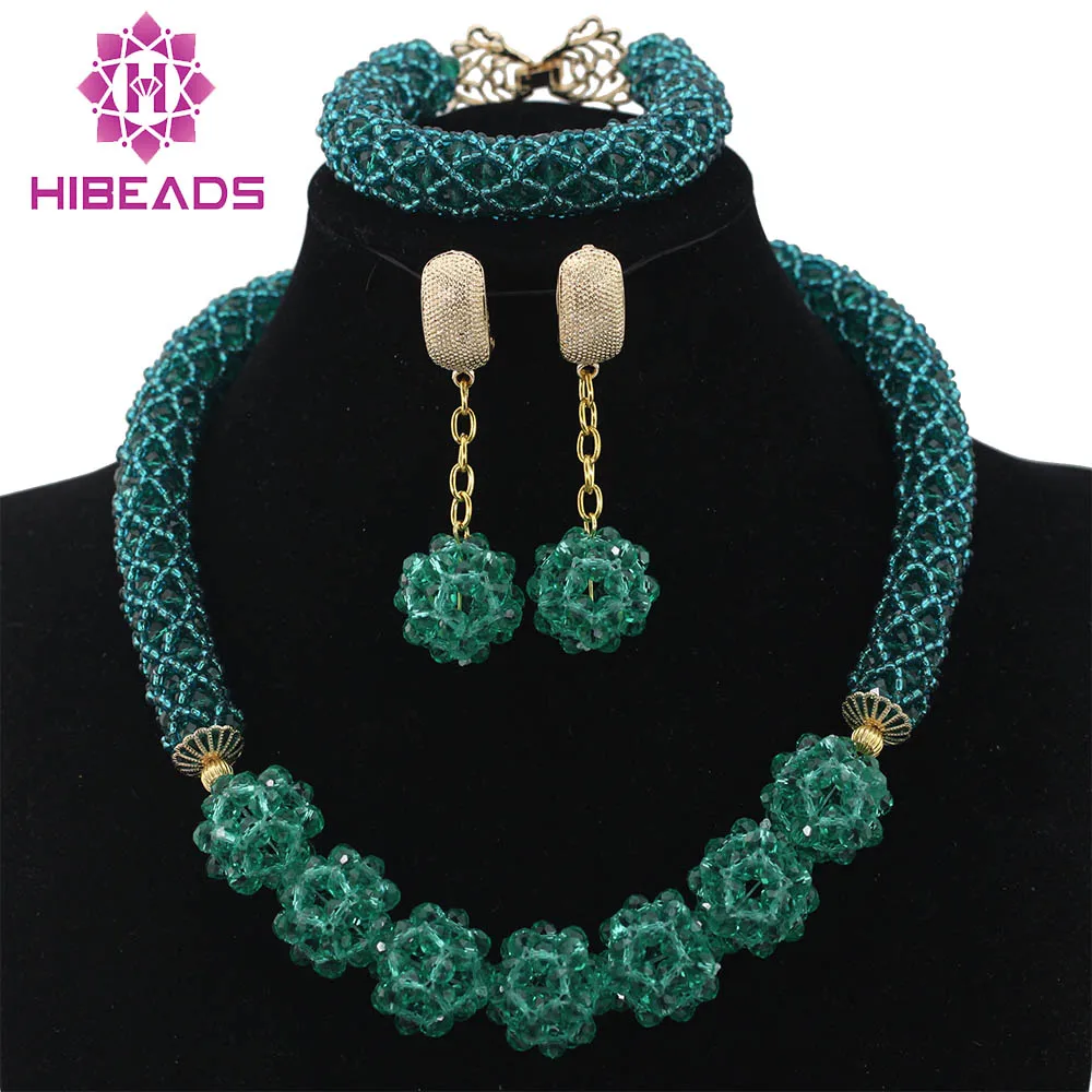 Glamorous Teal Green Wedding African Beads Jewelry Set Chunky Necklace
