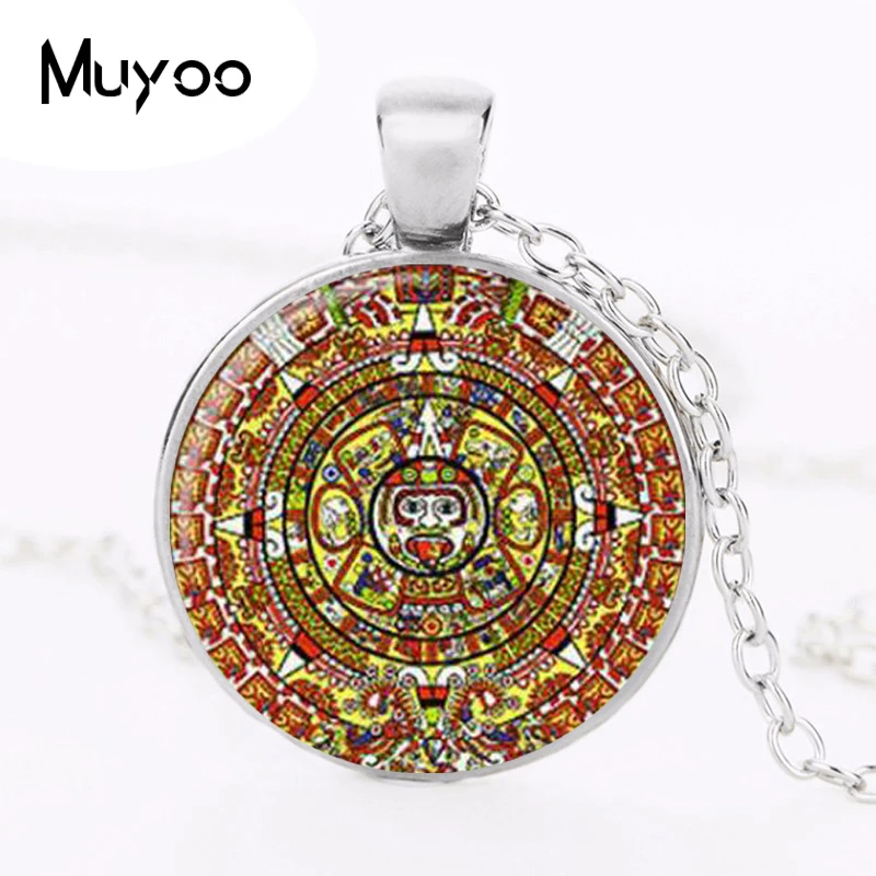 Ацтекское ожерелье с календарем фотосессия xiuhpohualli кабошоном из стекла HZ1|necklace
