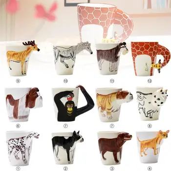

3D Animal Giraffe Shape Hand Painted Ceramic Coffee Mugs Milk Tea Cups Cute Cartoon Elephant Dolphin Penguin Sika Deer Cups Gift