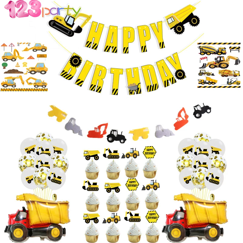 

Construction Engineering Excavator Party Supplies Set Excavator Party Supplies Balloons Baby Shower Children's Birthday Decor
