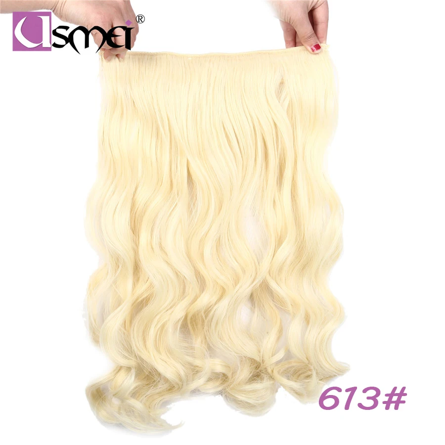 USMEI 5 clips one piece multi color long body wave synthetic clip-in extensions false faux hair extension clip natural
