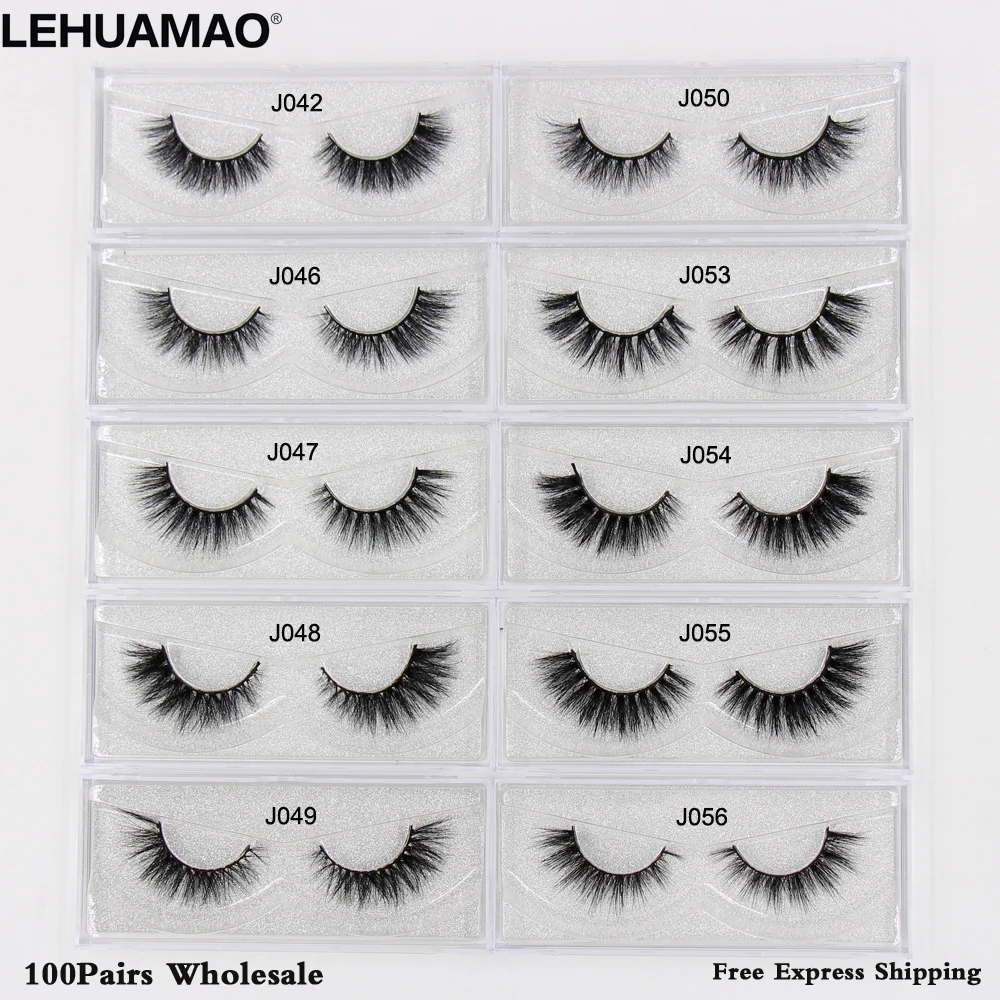 Goedkoop LEHUAMAO Gratis DHL 100 Pairs Mink Wimpers NIEUWE 3D Mink Wimpers Extension Make Valse Wimpers Kruis dikke Natuurlijke Valse Wimpers