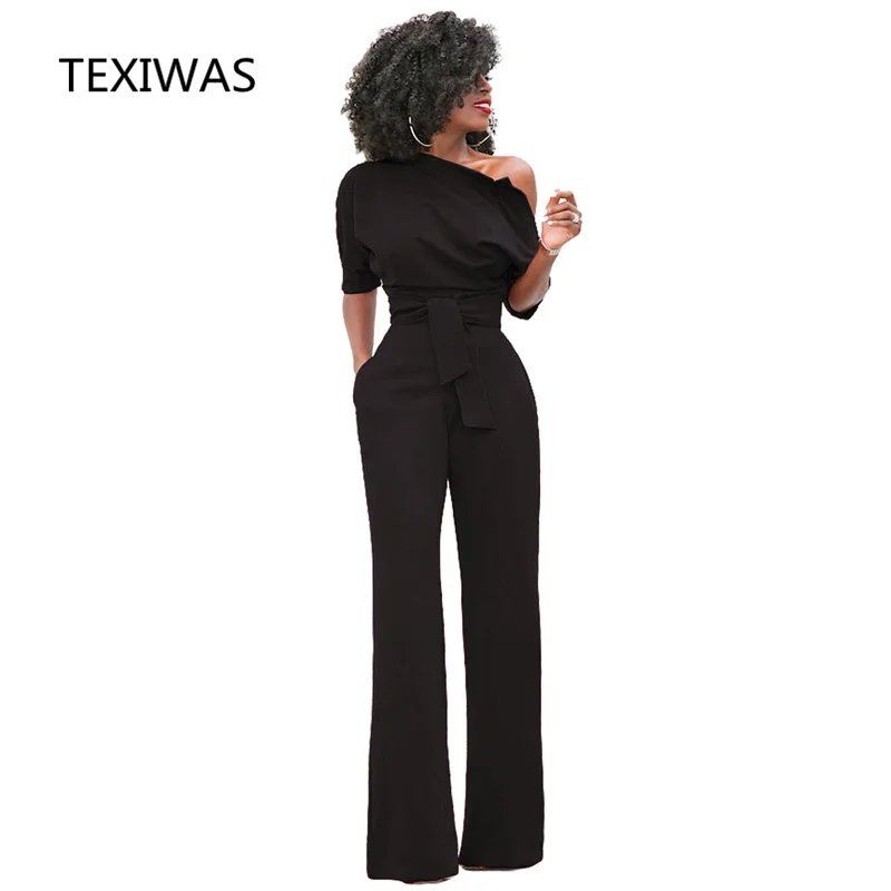 

TEXIWAS 2018 Fashion Off Shoulder Elegant Jumpsuits Women Plus Size Rompers Multicolor Jumpsuits Short Sleeve Female Overalls