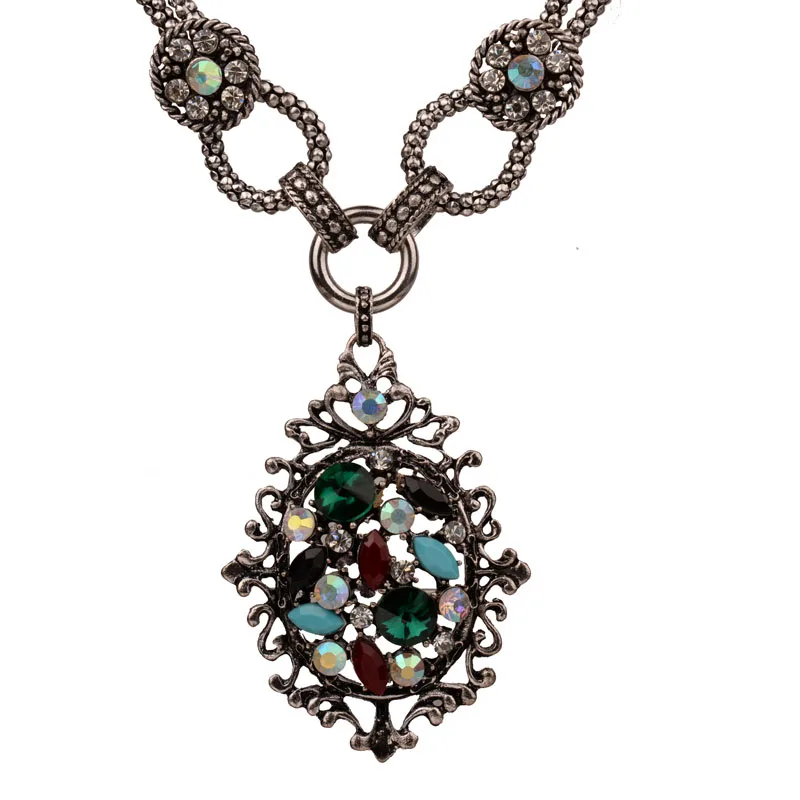 

Bohemian Exaggerated Big Hollow Oval Colorful Crystal Statements Necklace For Women Retro Vintage Costume Necklaces Jewelry