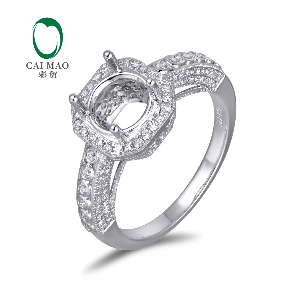 

Vintage Can Hold 7.5mm Round Cut Gem Stone 14k White Gold Diamond Engagement Wedding Ring