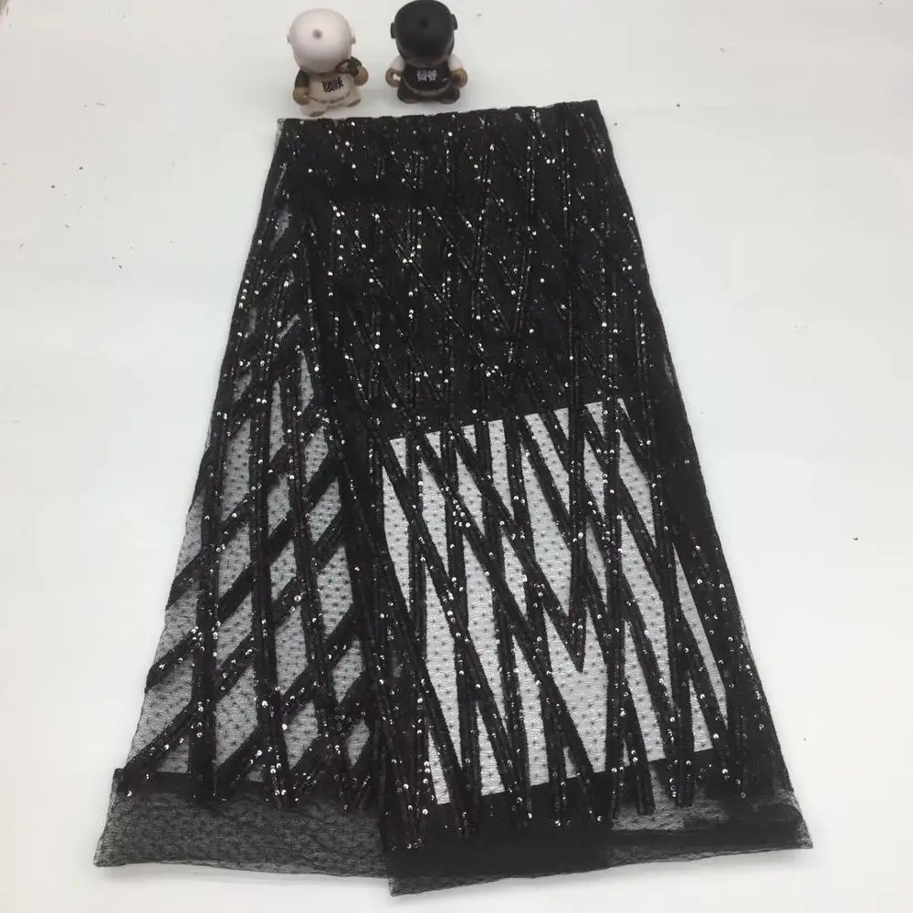 

French lace fabric 5yds/pce dhl black sequins network patterns fabrics women gorgeous luxury bright asoebi dress 2019 new design