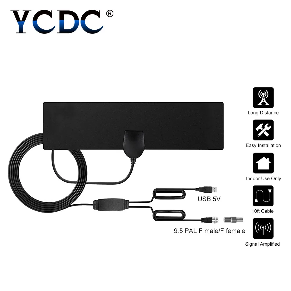 YCDC 50 миль комнатные телевизионные антенны усиленный USB цифровой HD ТВ антенна