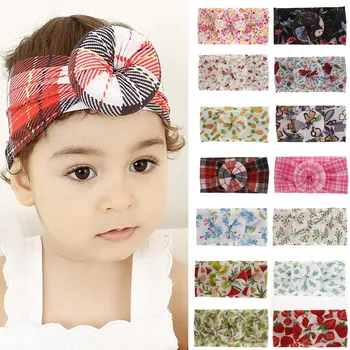 

14 colors baby girl headband Infant Newborn floral Print Headwear Toddler Baby Girl Doughnut Headband Stretch Hairband Headwear