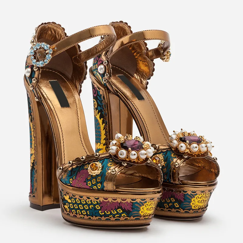 Эмма KING горный хрусталь украшенные женские сандалии пикантные туфли с открытым носком на высоком каблуке обувь для вечеринок с принтом; Летняя обувь на платформе