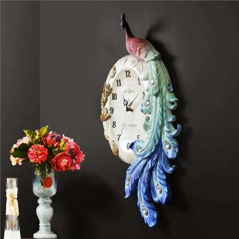 Элегантные кварцевые часы в европейском стиле с изображением павлина|wall clock|style