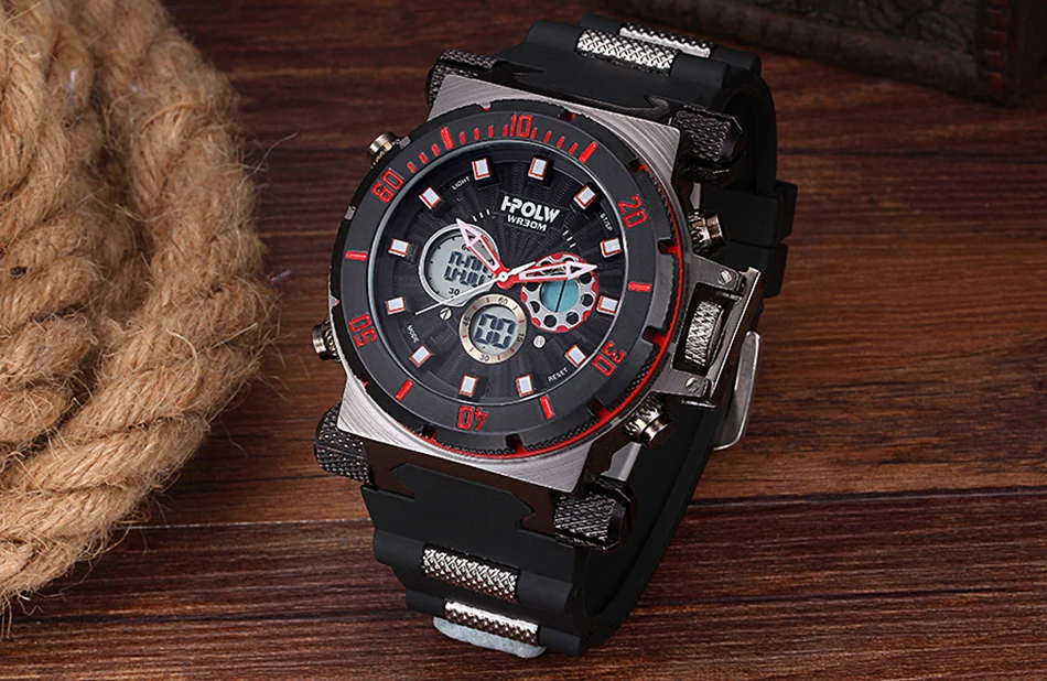 Новая мода HPOLW Брендовые мужские спортивные часы светодиодный цифровой кварцевые военные часы мужские многофункциональные наручные часы Мужские часы
