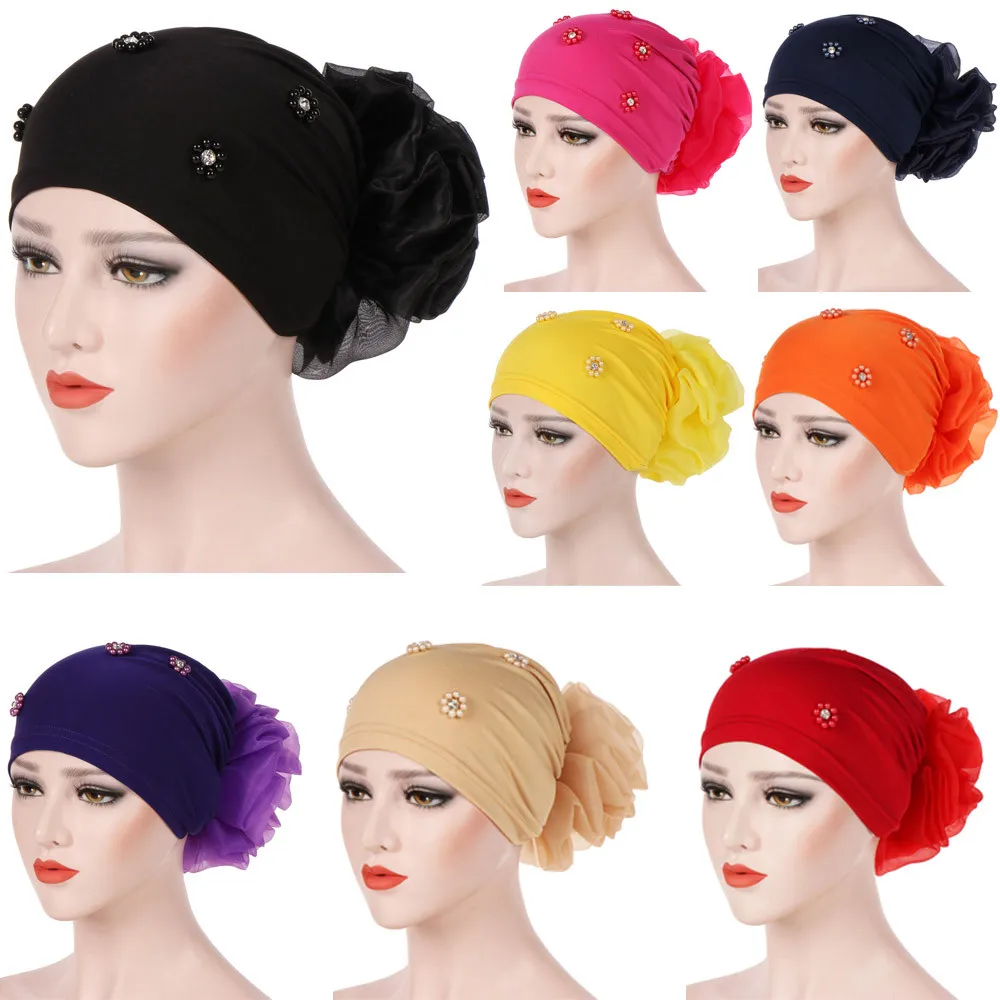 

Feitong Women Beading India Hat Muslim Ruffle Cancer Chemo Beanie Scarf Turban Wrap Cap 2018 New arrival