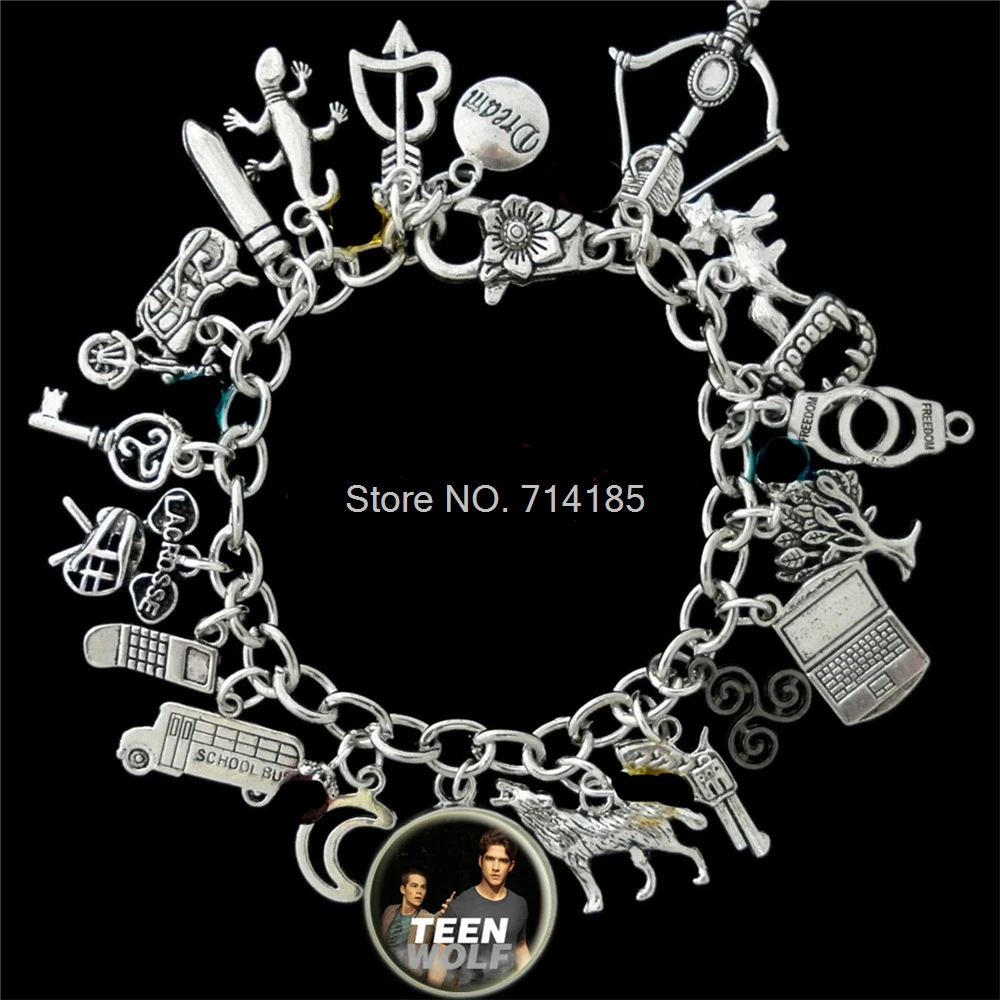 

12pcs Teen Wolf inspired Charm Bracelet silver tone