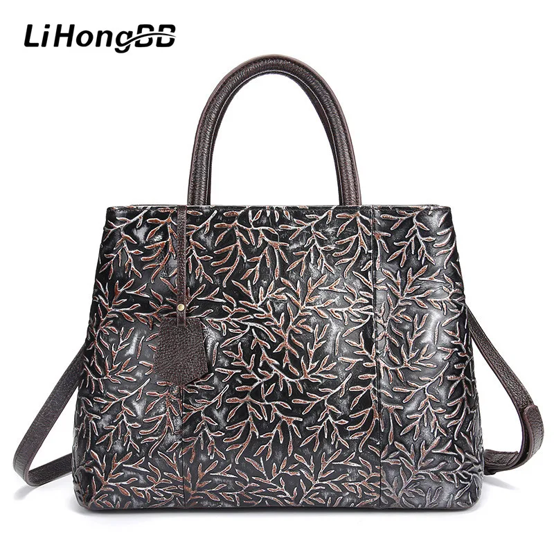 Famous Brand Women Floral Printing Handbag Genuine Leather Fashion