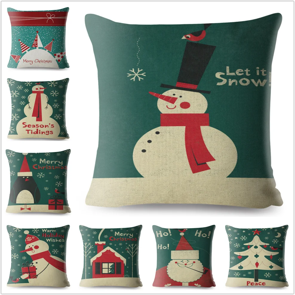 Рождественская наволочка для подушки 45*45 см Снеговик Санта Клаус чехол для подушки с принтом зеленые подушки Чехлы для дивана домашний декор Чехлы для подушек