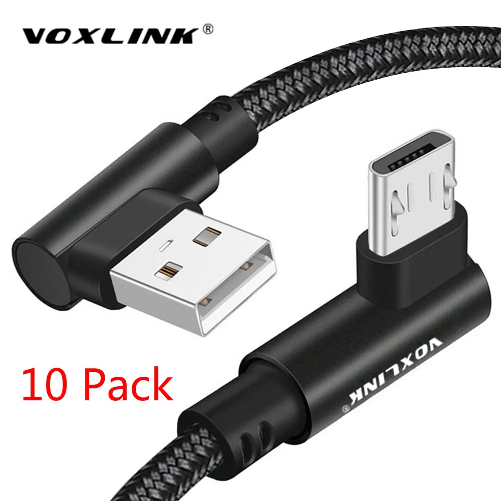

VOXLINK 10 Pack 90Degree Micro USB Cable fast Charging Data Cable for Samsung/xiaomi/lenovo/huawei Android Mobile Phone Cables
