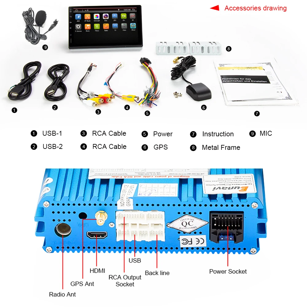 Top Eunavi 2 Din Octa Core android 9.0 car player universal GPS Navigation stereo radio with WIFI+bluetooth+SWC+RDS 4G+64G RK3399 5