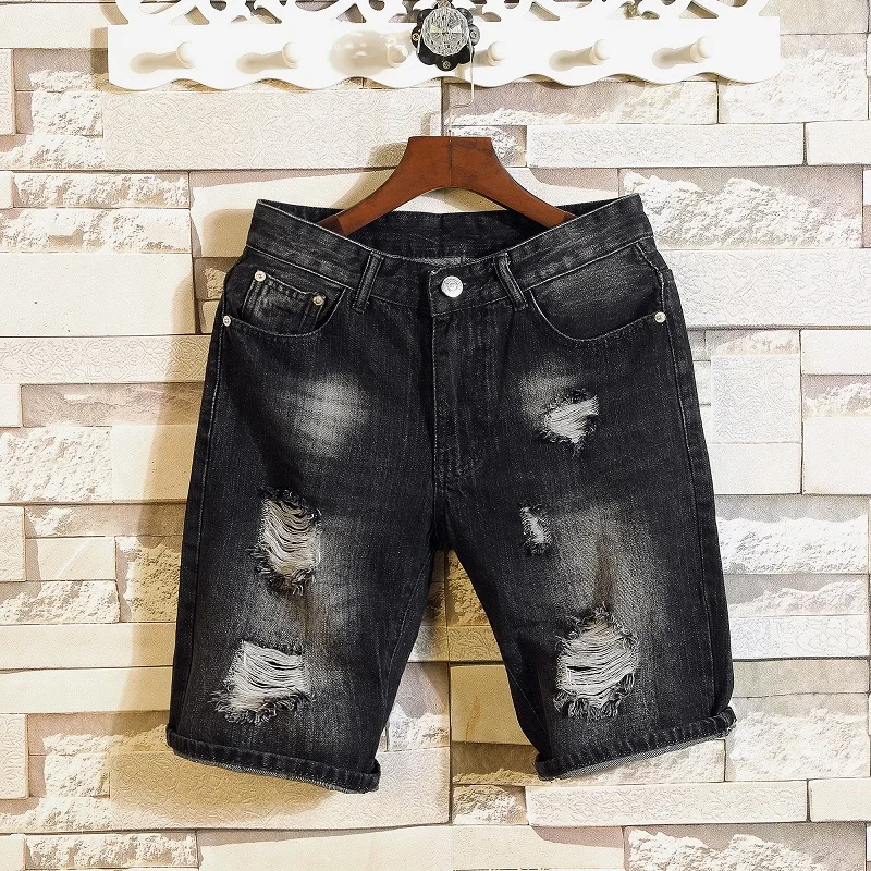 

2019 New Fashion Leisure Mens Ripped Short Jeans Brand Clothing Summer 98% Cotton Shorts Breathable Tearing Denim Shorts Male