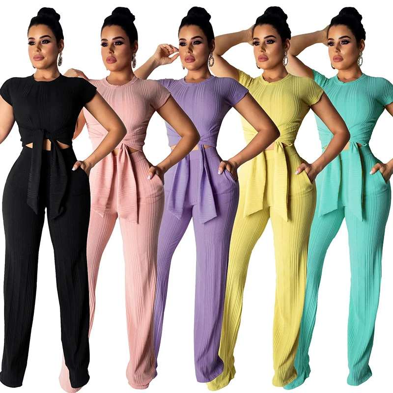 

Street hipster casual solid color striped apron short-sleeved tie pocket straight pants trousers two-piece suit free shipping