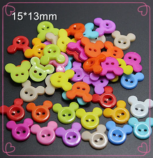 

100PCS mixed colors Mickey head shape plastic buttons 2 Holes Sewing children Buttons,free shipping