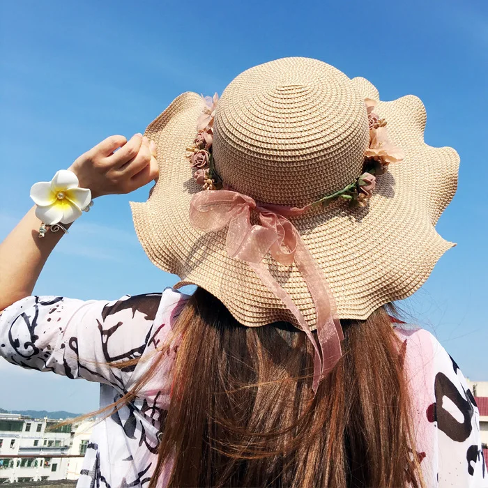 الوالدين والطفل القش قبعة الصيف الشمس التظليل الكورية نمط الإناث زهرة قبعات الشاطئ واقية من الشمس الشاطئ الأزياء طوي أقنعة كاب h136